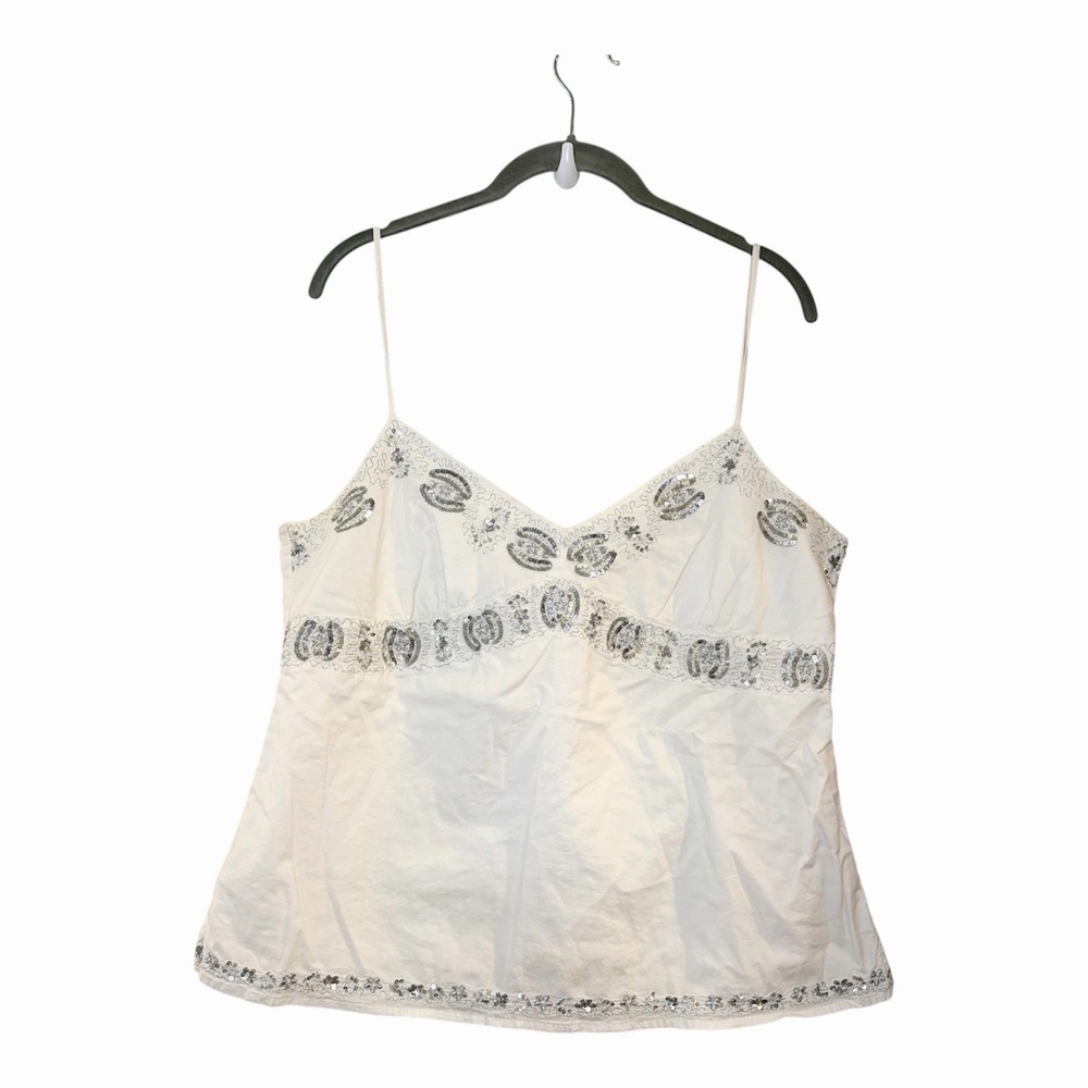 American Eagle Y2k Babydoll Cami White Dainty Fairy Sequin Embroidered Size 14